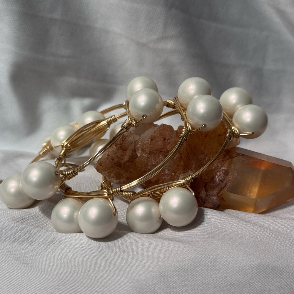 Bourbon and Bowties Pearl and Gold Bracelet set of 3